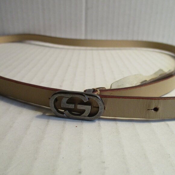 *GUCCI Beige Tan Thin Leather Belt GG Logo Buckle main image 11